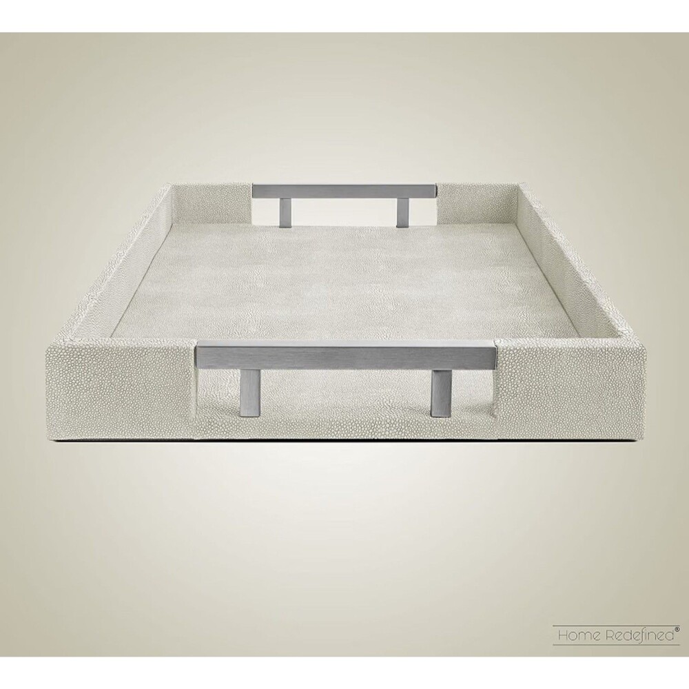 Ivory Beige Faux Leather Decor Tray NEW